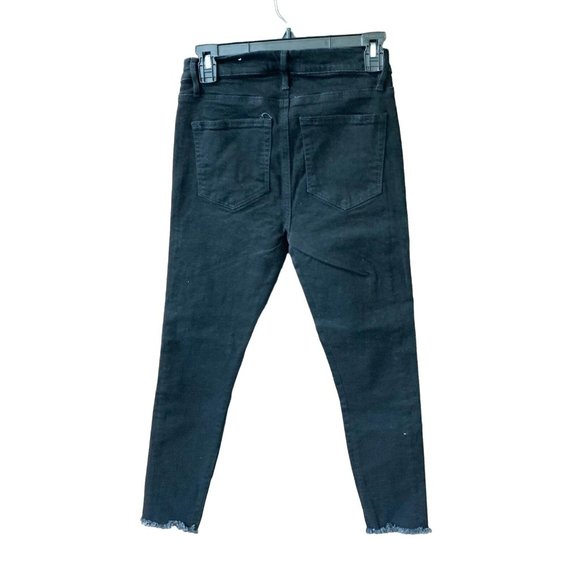 LOFT Womens Size 26 2 Skinny Jeans Black Bling Gold Racing Stripe Raw Hem Slim P - Picture 5 of 5